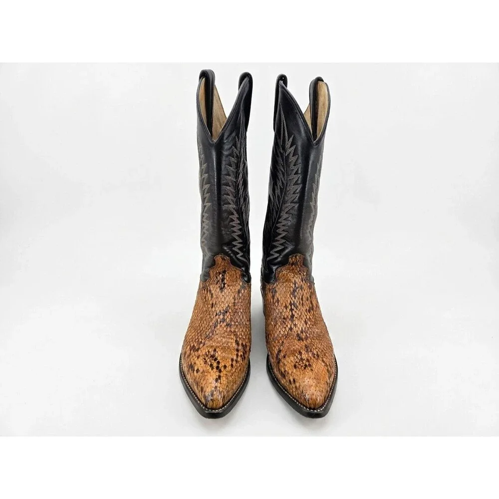 J Chisholm Men's Western Cowboy Boots Brown Python and Leather Size 8.5D USA